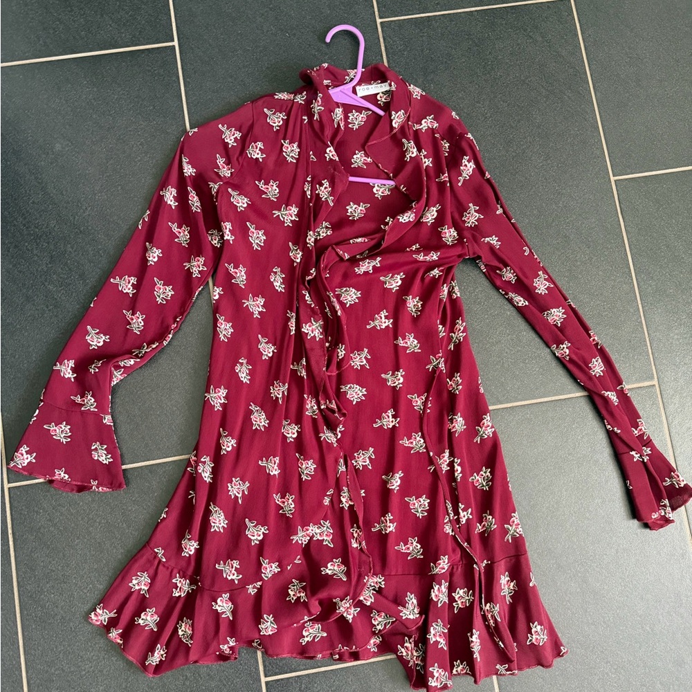Realisation Par Roe + May Selma Burgundy Floral Dress Wrap Dress XS